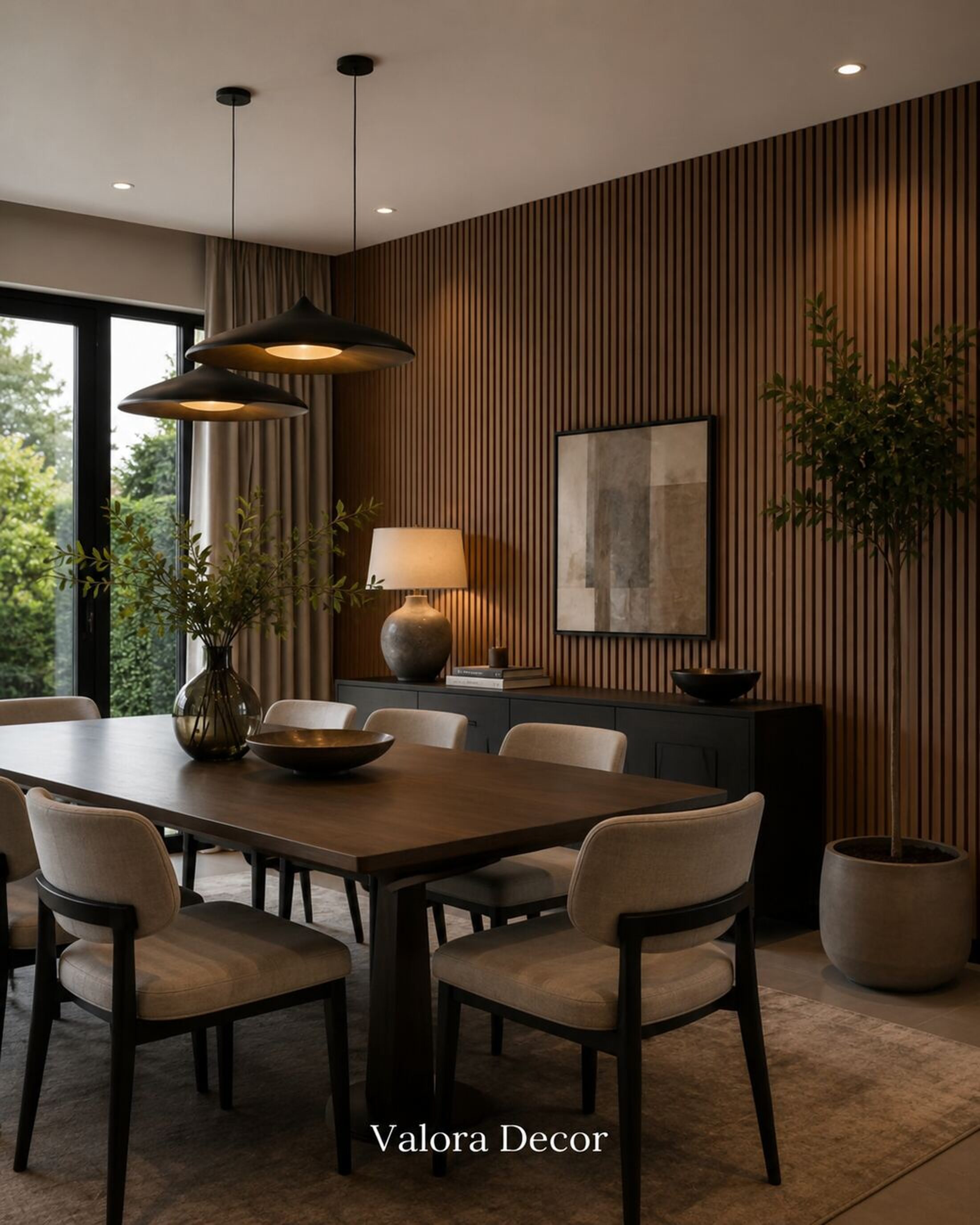 Walnut Dining Wall — Walnut slat wall panels in Dining Room