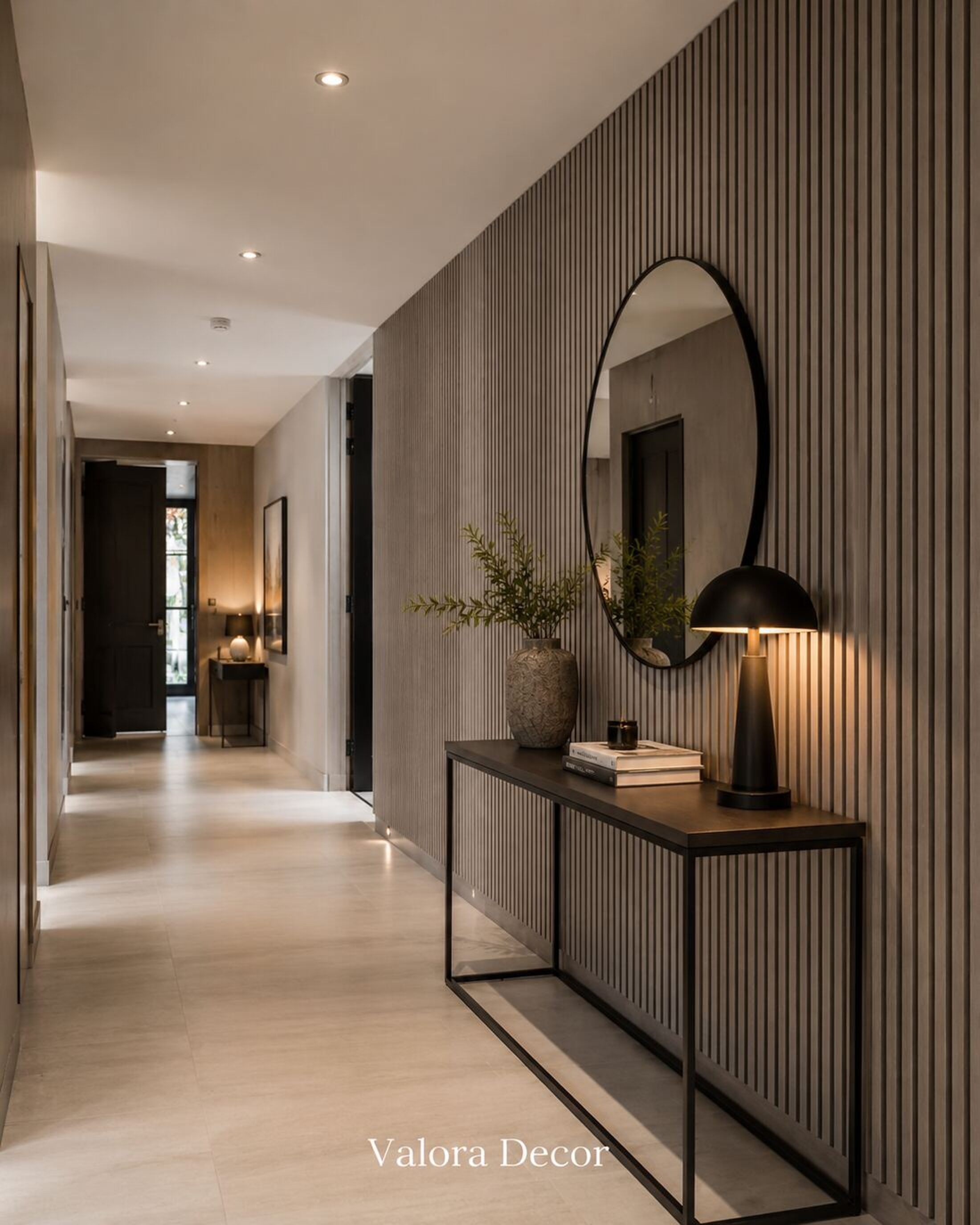 Grey Oak acoustic wood slat wall panels installed in a room