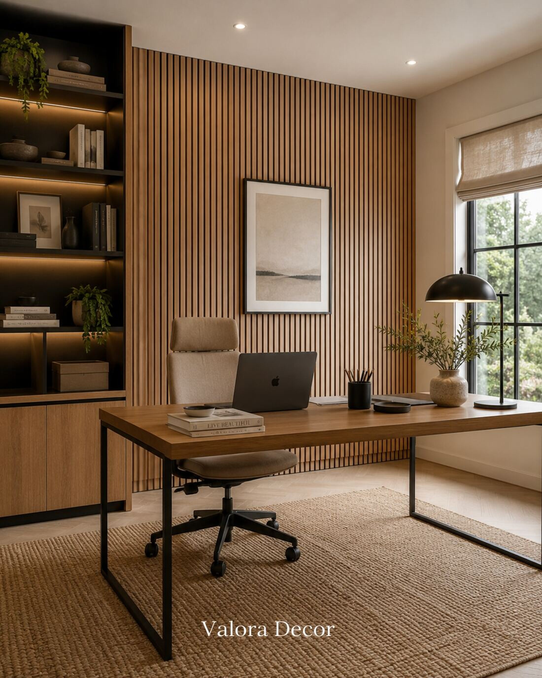 Oak Home Office — Light Oak slat wall panels in Office
